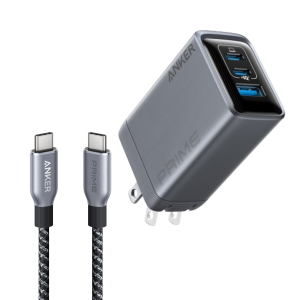 Anker Prime Charger (100W, 3 Ports, GaN) and Anker Prime USB-C to USB-C Cable (240W, Upcycled-Braided)