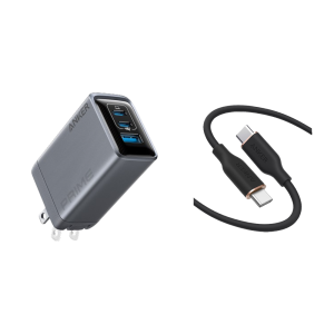 Anker Prime Charger (100W, 3 Ports, GaN) and Anker 643 USB-C to USB-C Cable (Flow, Silicone)